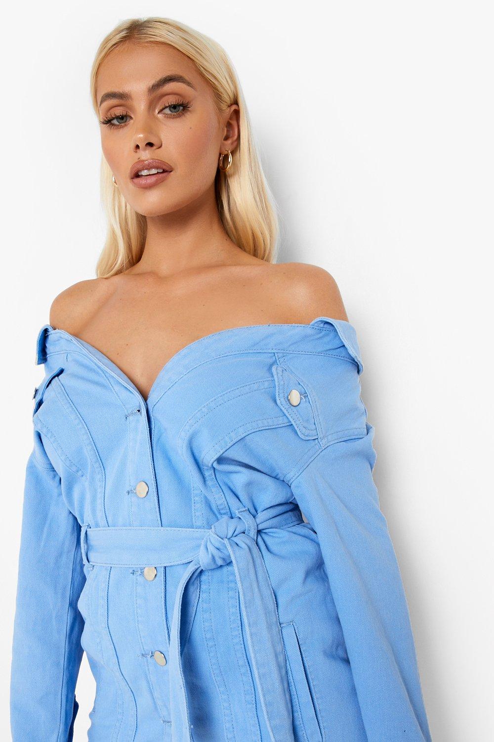 Off shoulder denim shirt hot sale dress